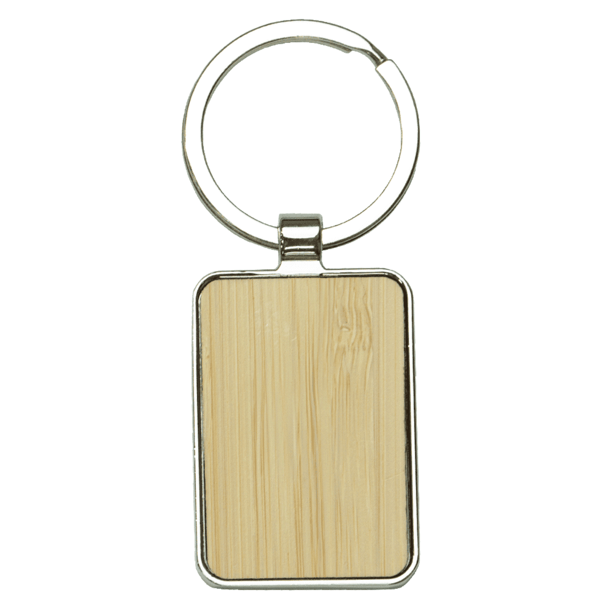 Rectangle Recycled Zinc Alloy Keyring w/ Bamboo