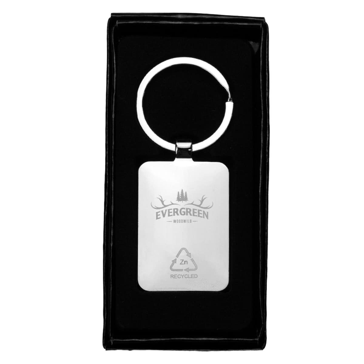 Rectangle Recycled Zinc Alloy Keyring w/ Bamboo