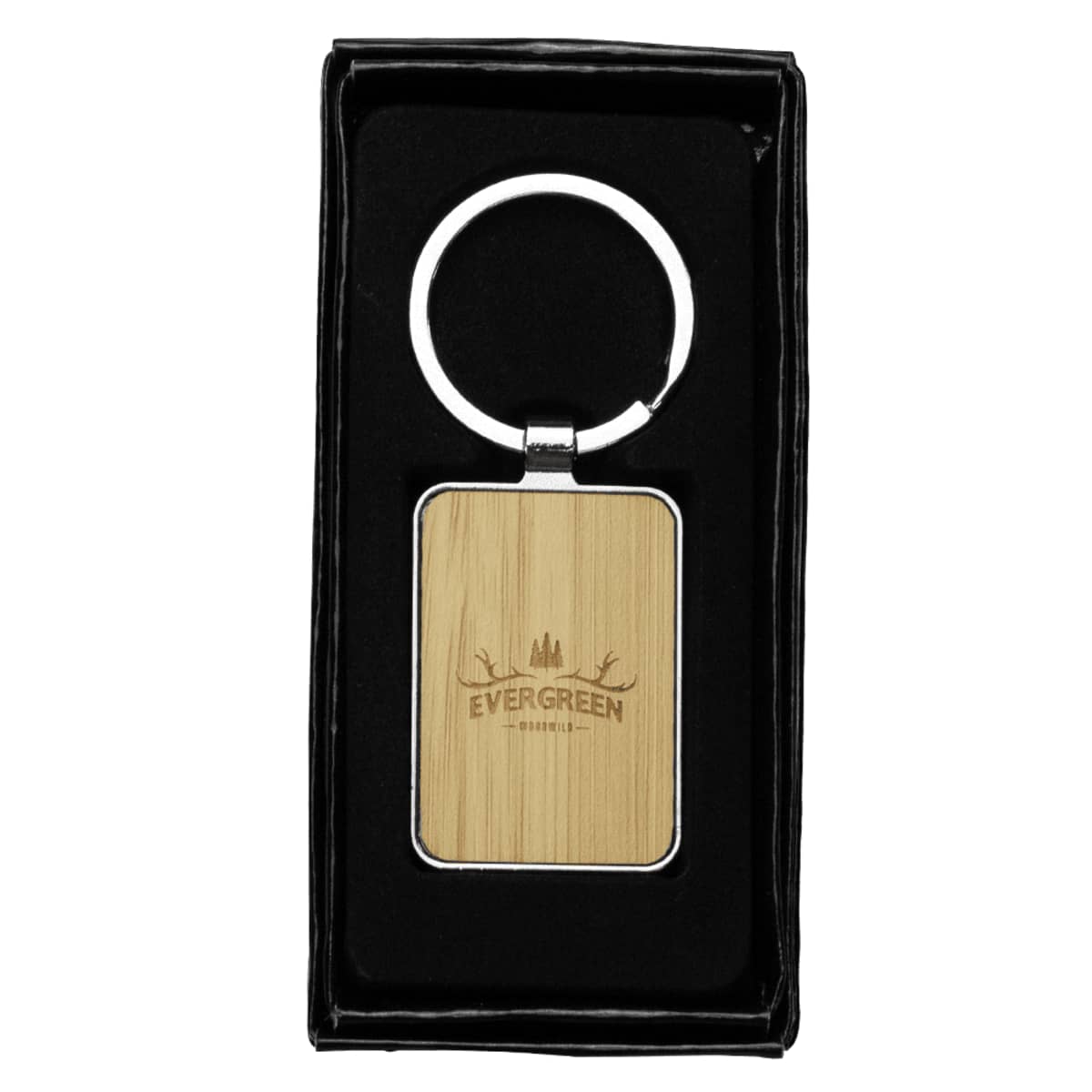 Rectangle Recycled Zinc Alloy Keyring w/ Bamboo