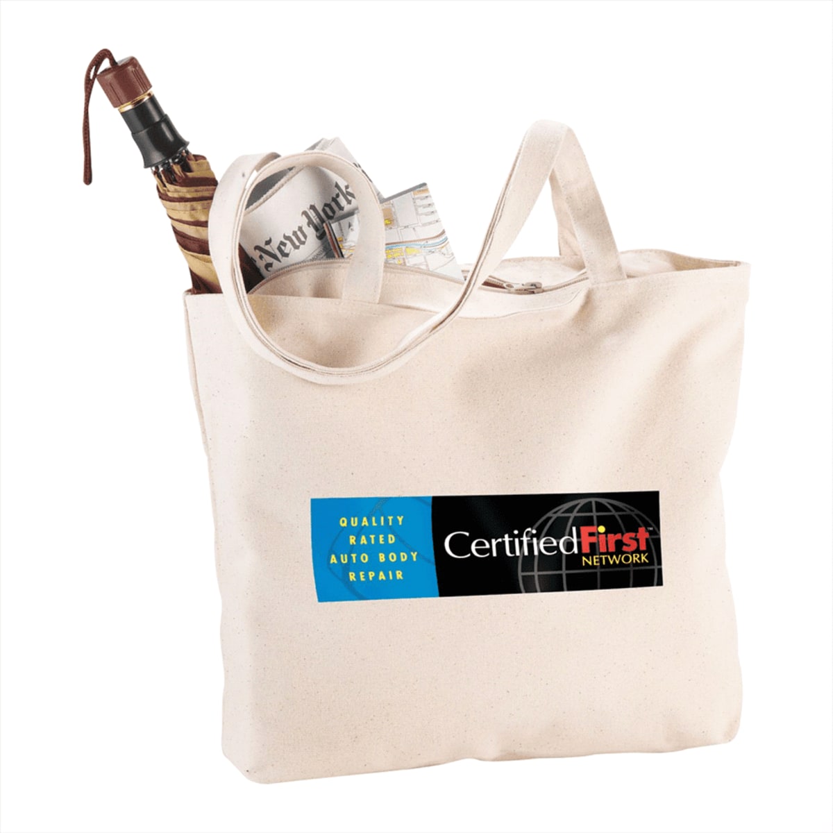 Zippered Cotton Canvas Shopper Tote
