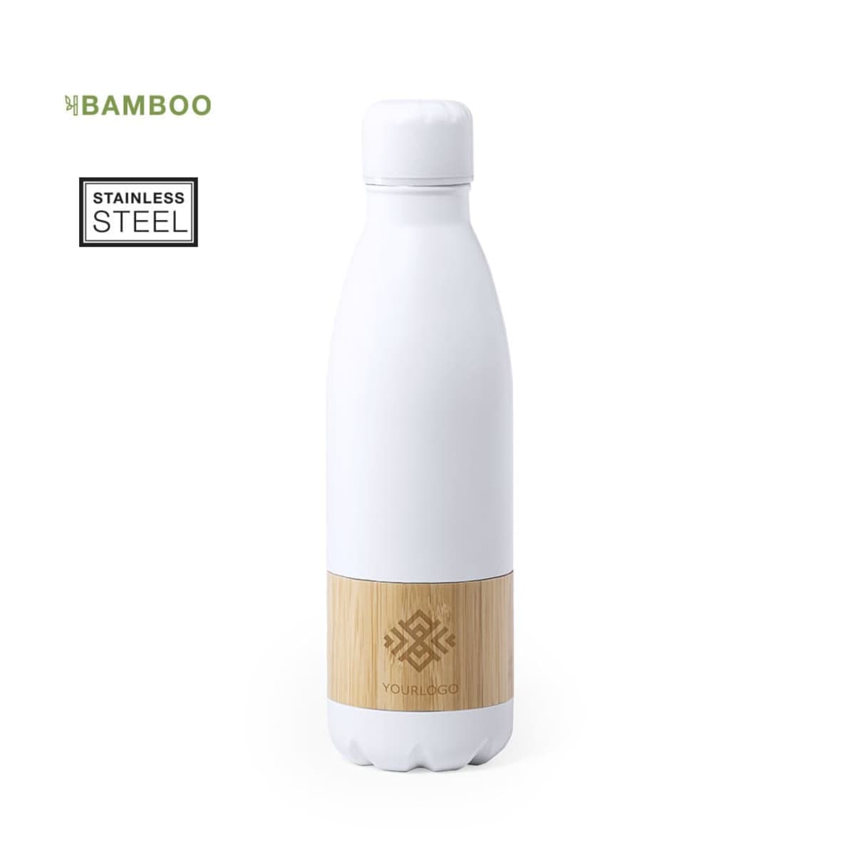 Drink Bottle stainless steel and bamboo band 750ml