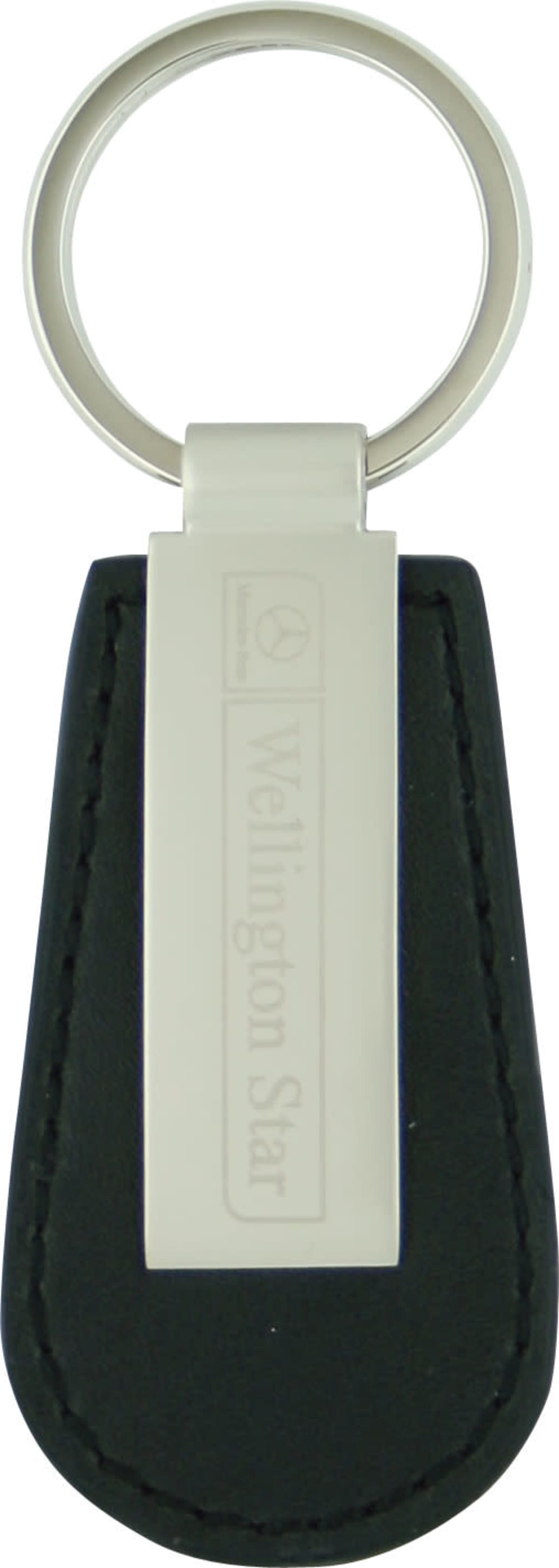 Metal and leather look key ring - oval shape with rectangle metal section