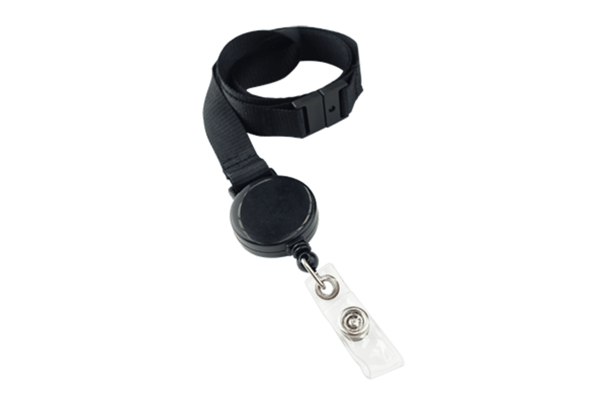Gemini 15mm Plain Polyester Lanyard with Yoyo Attachement - Black