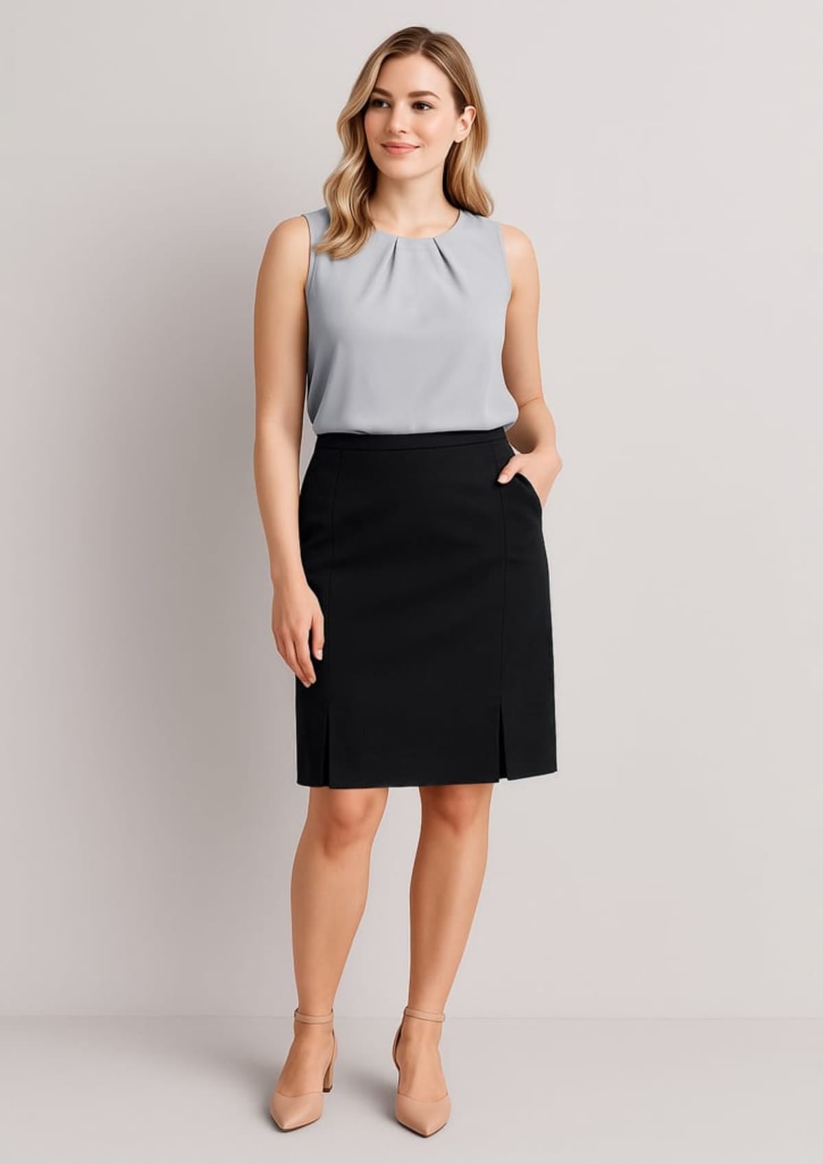 Womens Siena Front Pleat Detail Straight Skirt