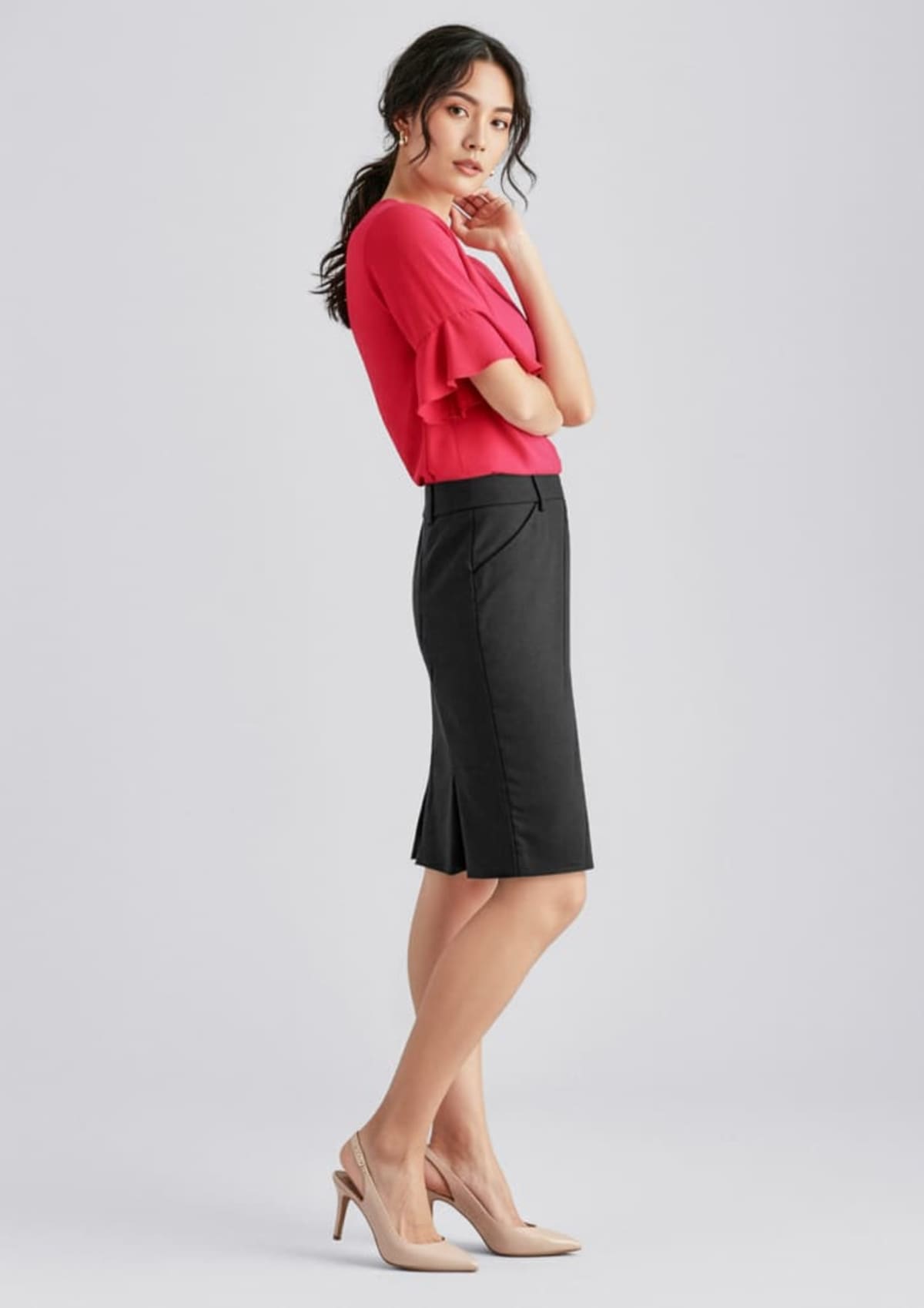 Womens Comfort Wool Stretch Multi-Pleat Skirt