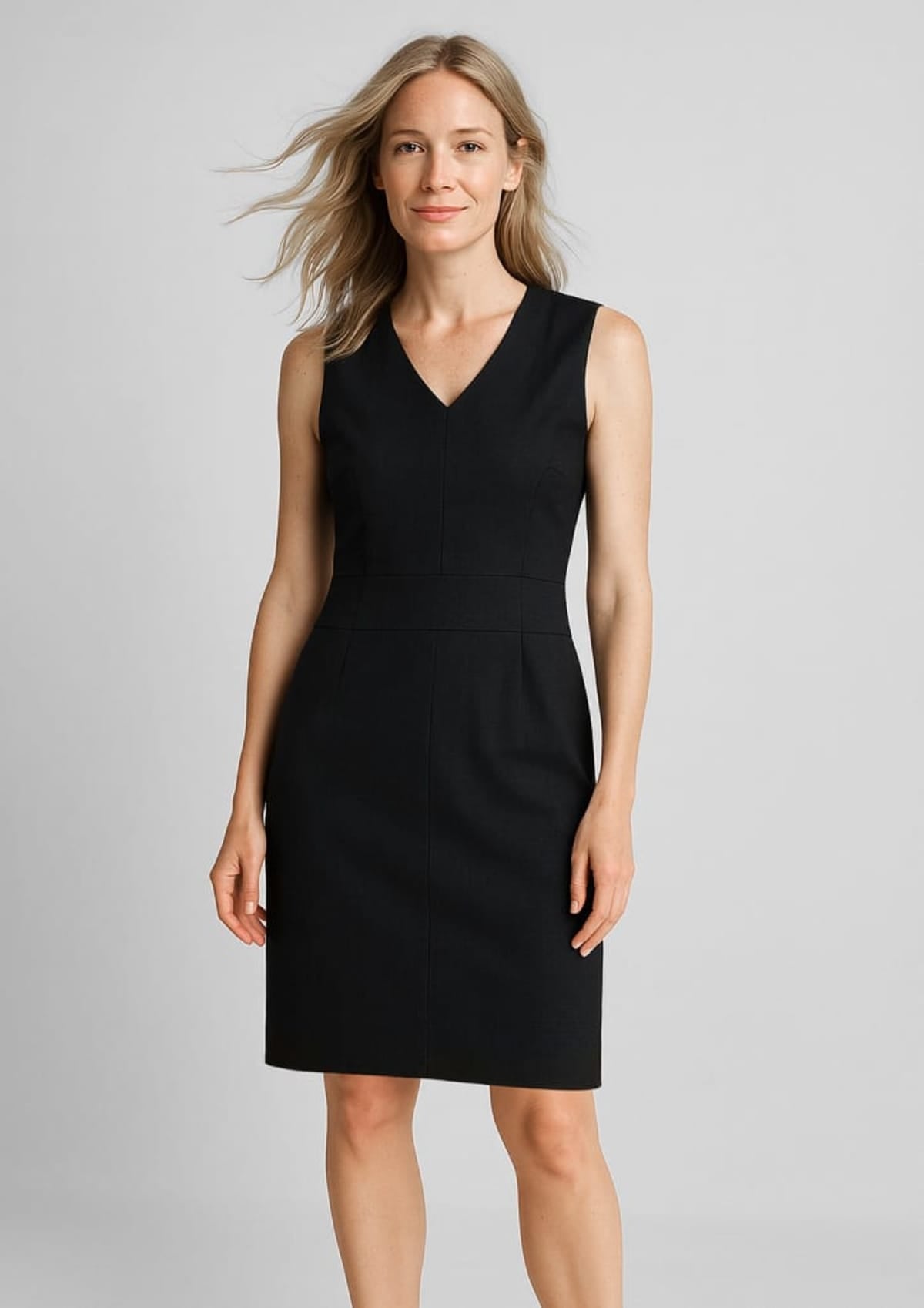Womens Comfort Wool Stretch Sleeveless V-Neck Dress