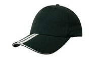 Brushed Heavy Cotton Cap with Two Striped Peak and Sandwich