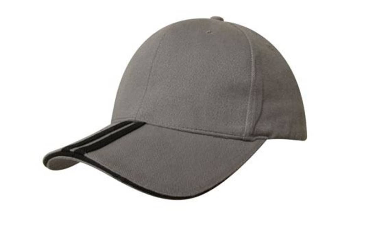 Brushed Heavy Cotton Cap with Two Striped Peak and Sandwich