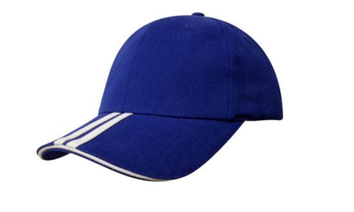 Brushed Heavy Cotton Cap with Two Striped Peak and Sandwich