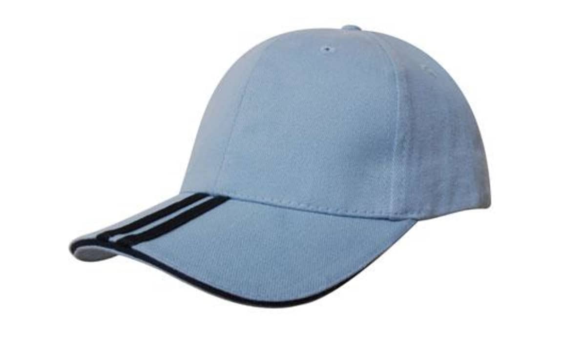 Brushed Heavy Cotton Cap with Two Striped Peak and Sandwich