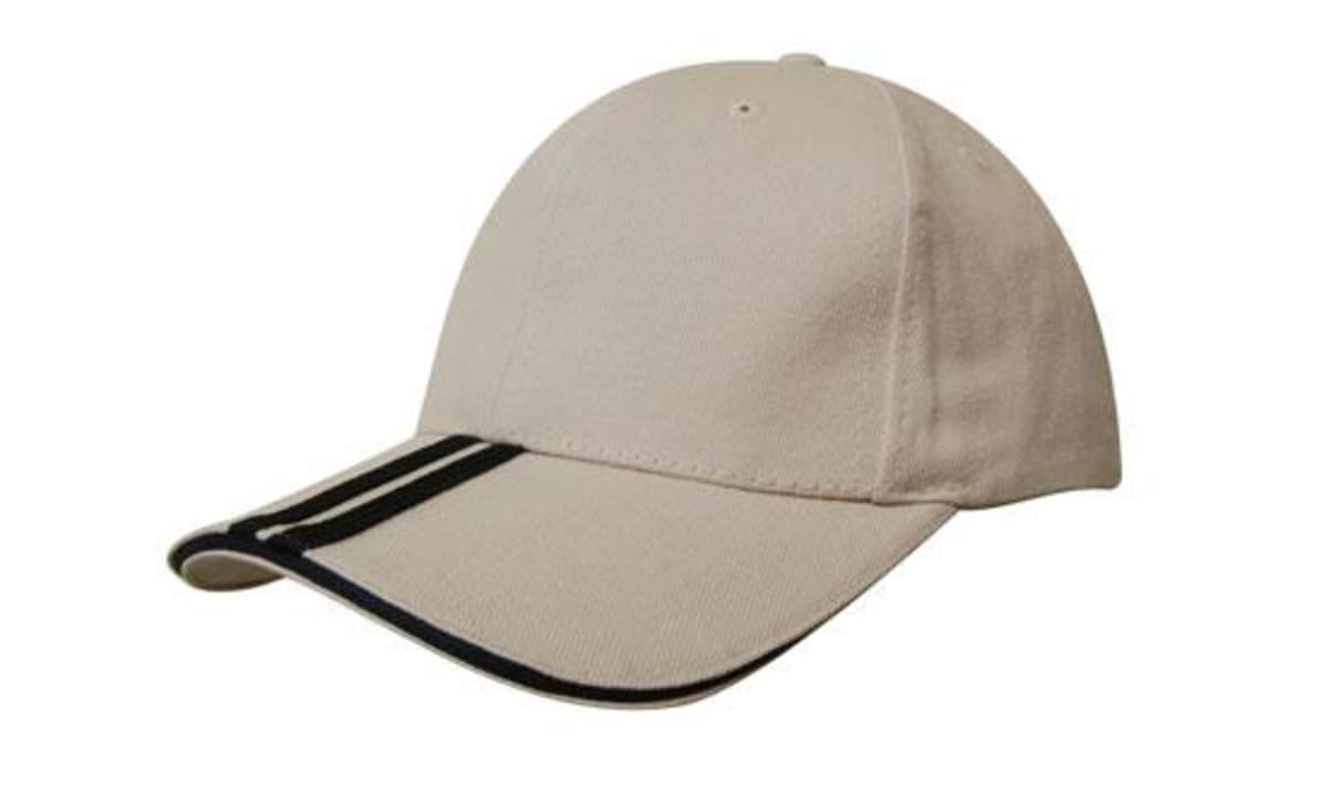 Brushed Heavy Cotton Cap with Two Striped Peak and Sandwich