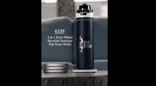 Elvin 900ml Recycled Stainless Flip Straw Bottle