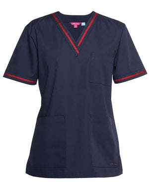 JB's Contrast Ladies Scrubs Top Navy/