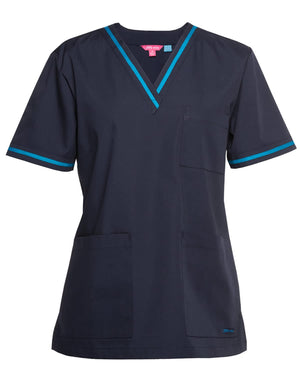 JB's Contrast Ladies Scrubs Top Navy/