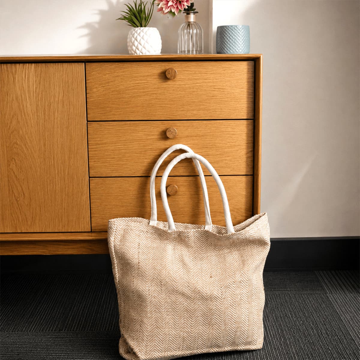 Herringbone Jute Tote