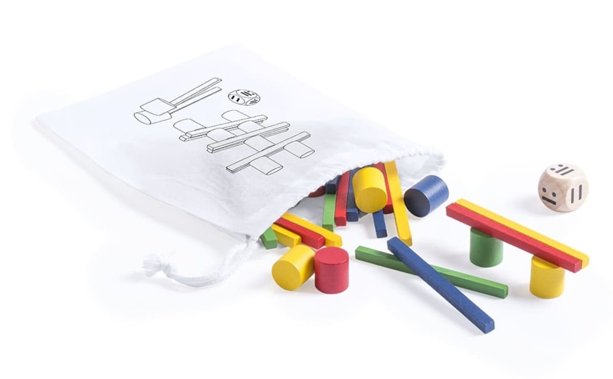 Game of skill 33 wooden coloured pieces and dice packed in a fabric bag Dokym