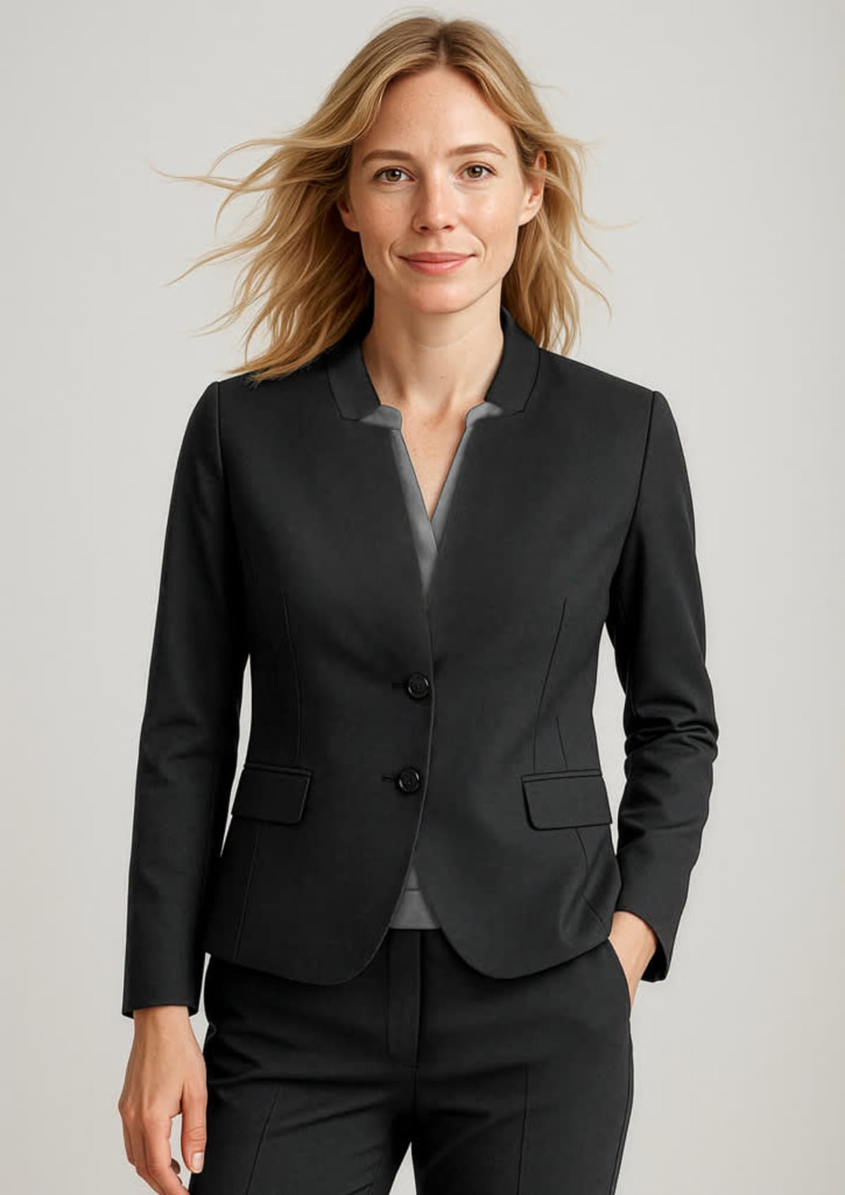 Womens Comfort Wool Stretch Short Jacket with Reverse Lapel