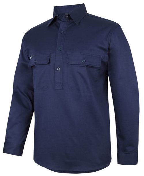 JB's L/S 150 G Stretch Close Front Work Shirt Navy