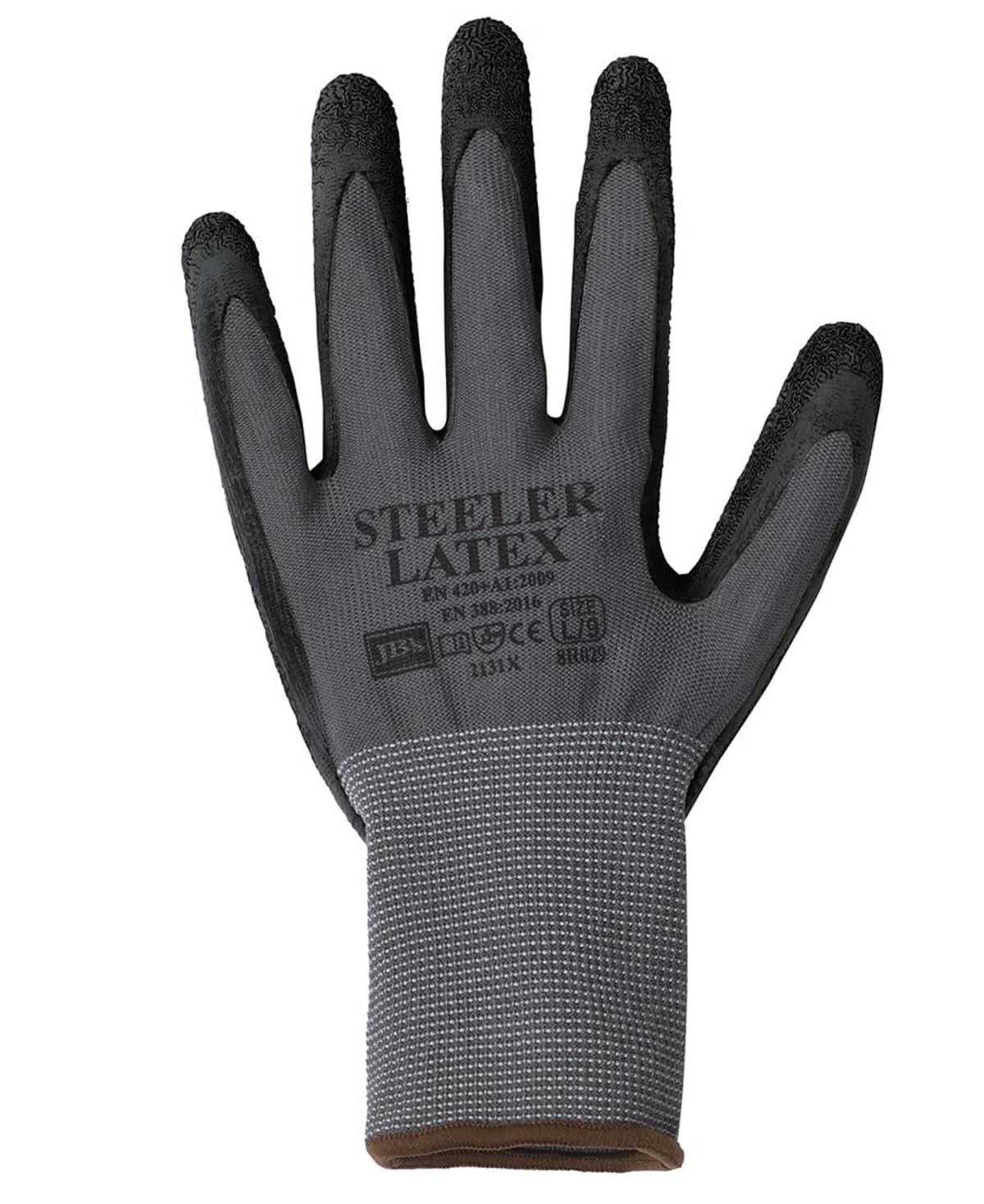JB's Steeler Crinkle Latex Glove (12 Pk) Grey/Black