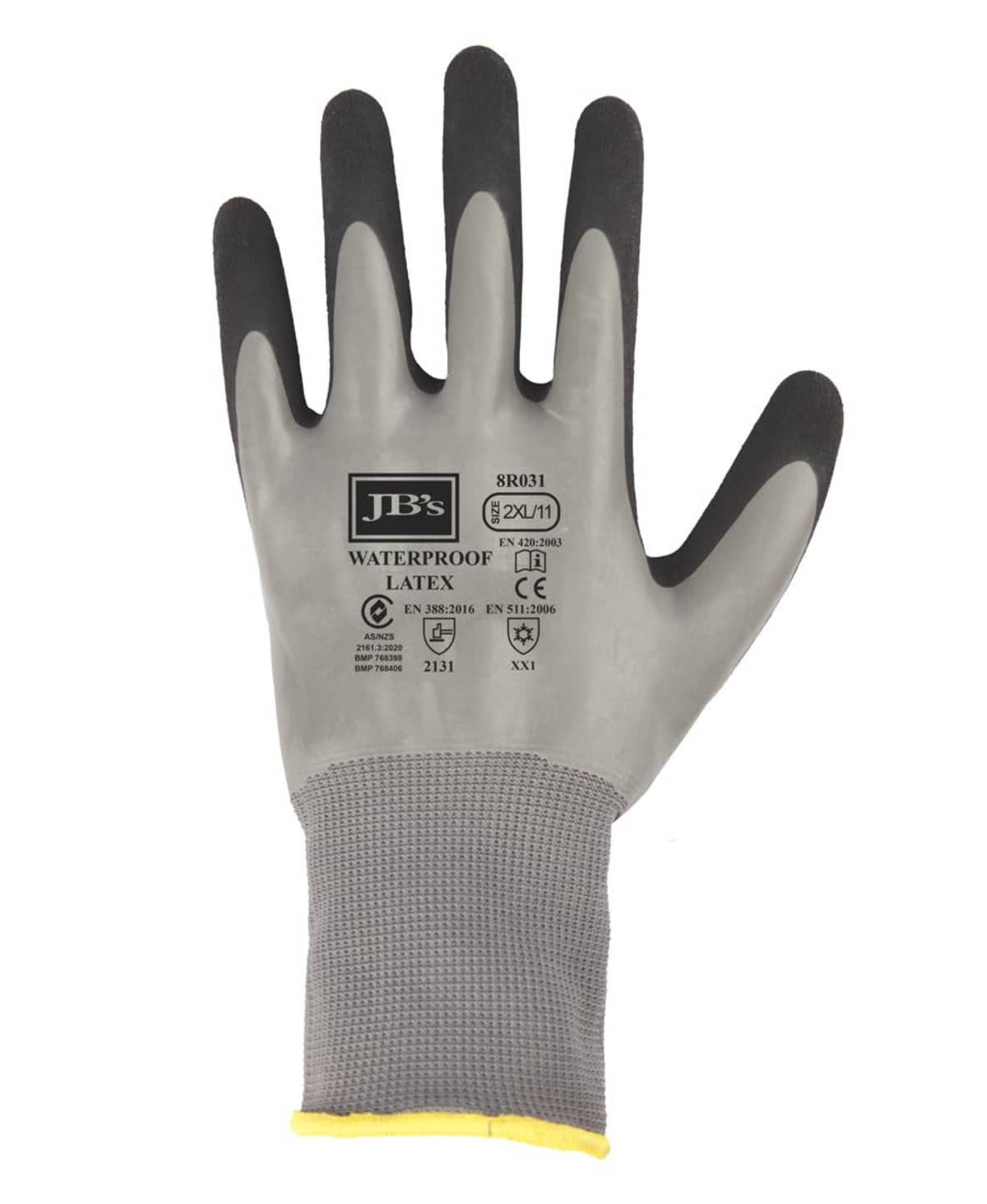 JB's Waterproof Dbl Latex Coated Glove 5 Pk Grey/Black