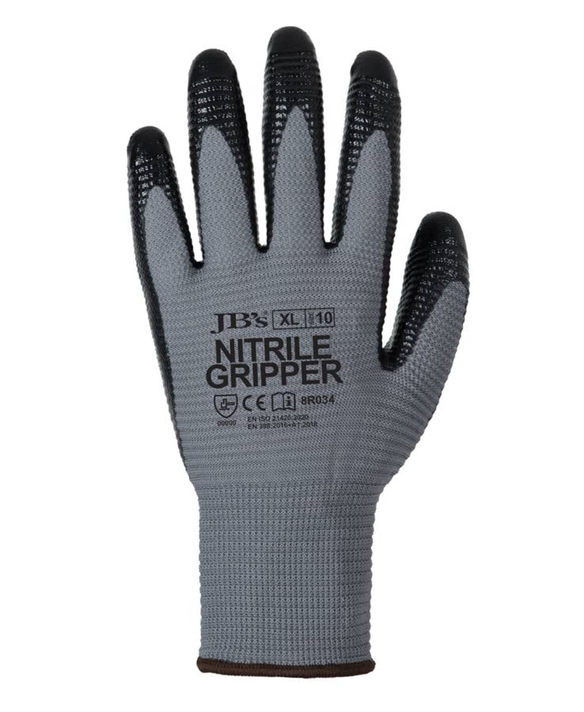 JB's Nitrile Gripper Glove (12 Pk) Grey/Black
