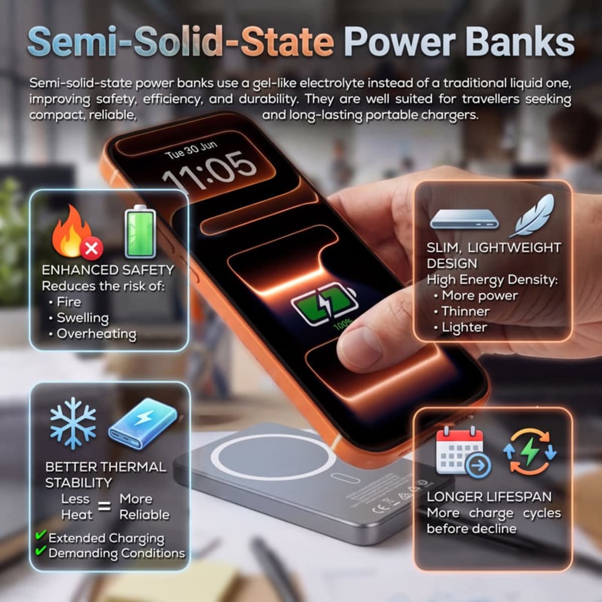 Apex Semi-Solid-State 22.5W MagSafe Wireless Power Bank - 5000 mAh (Stock)