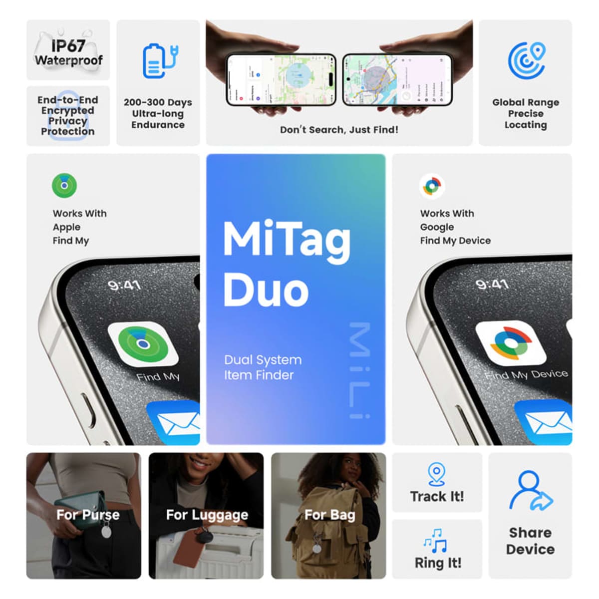 MiTag Duo Global Tracking Tag with PU Case (stock)