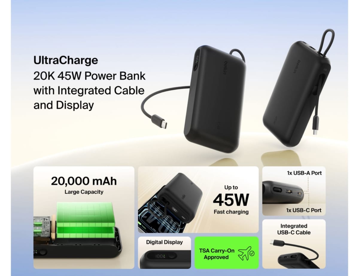Belkin UltraCharge 20K Power Bank + Integrated Cable & Display