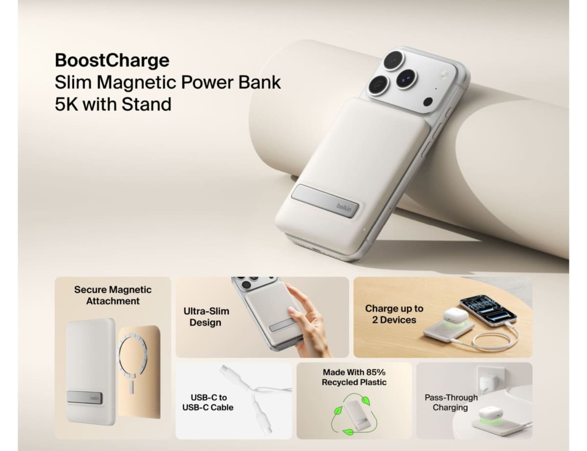 Belkin BoostCharge 5K Qi2 Slim Magnetic Power Bank