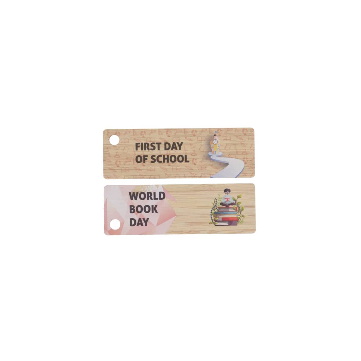 Bamboo Bookmark 40 x 120mm with Hole Full Colour - Leather Cord