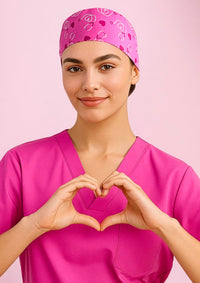Unisex Pink Printed Scrub Cap
