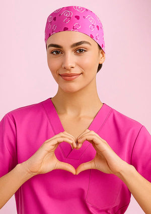 Unisex Pink Printed Scrub Cap