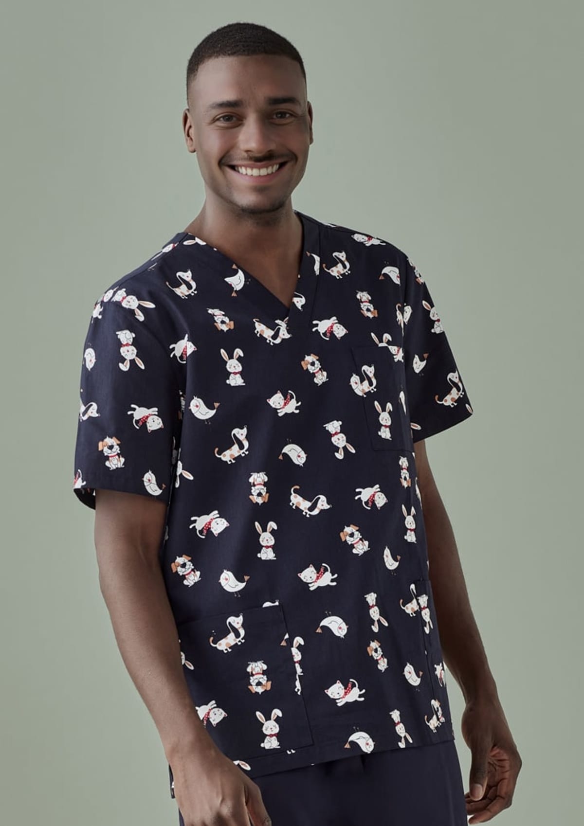 Mens Printed Best Friends Scrub Top