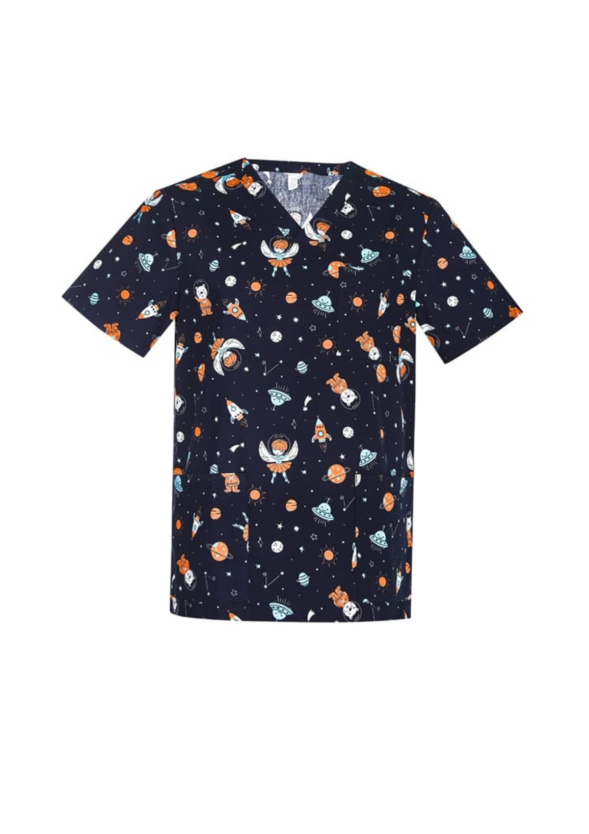 Mens Printed Space Party Scrub Top