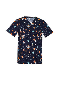 Mens Printed Space Party Scrub Top