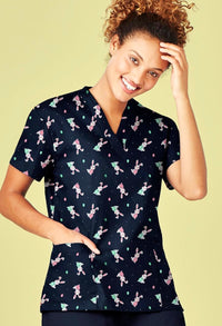 Womens Easter V-Neck Short Sleeve Scrub Top