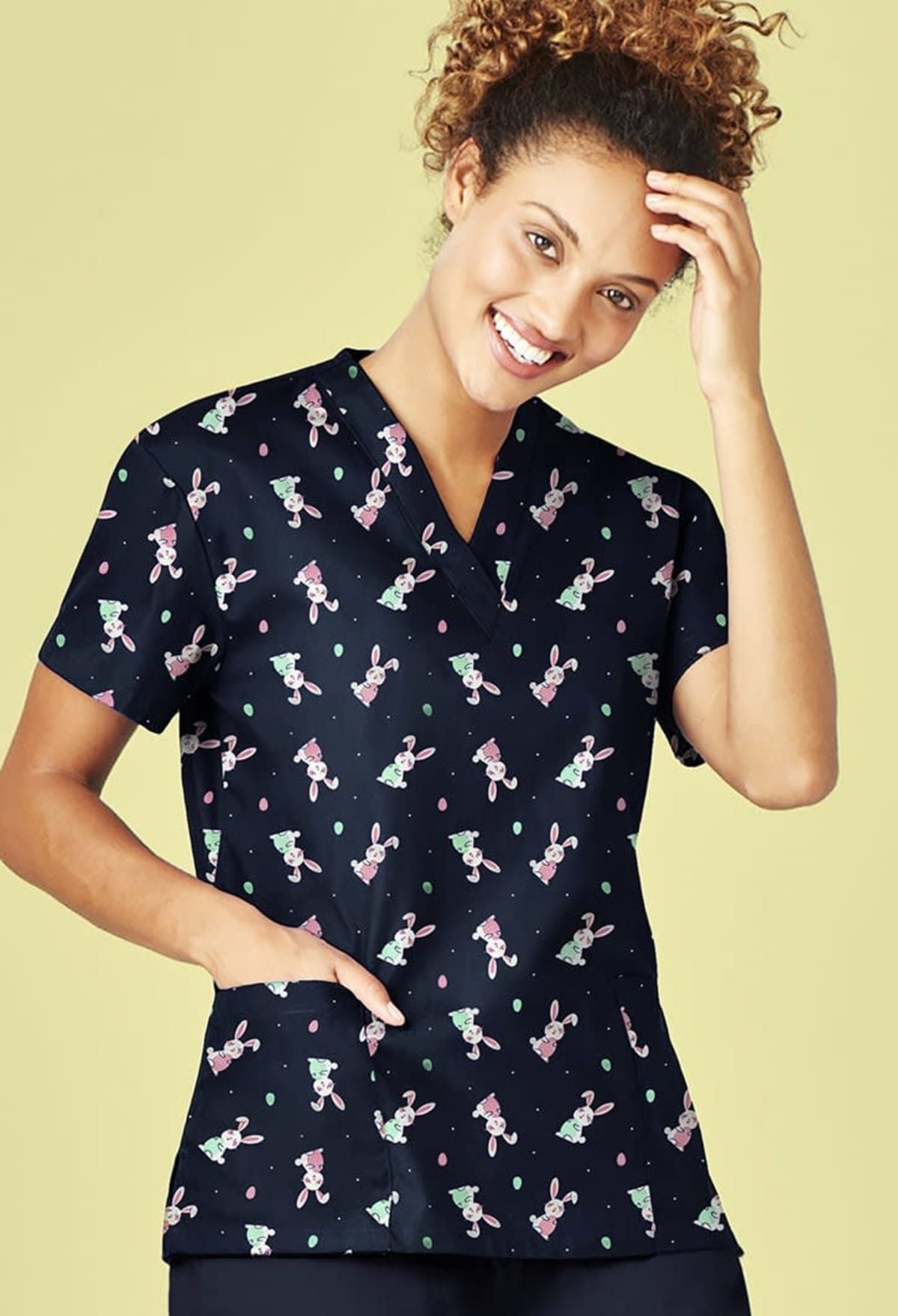 Womens Easter V-Neck Short Sleeve Scrub Top