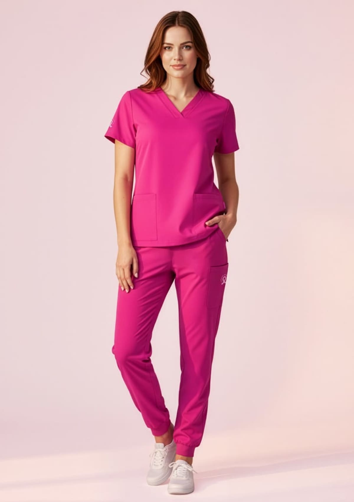 Womens Pink V-Neck Scrub Top