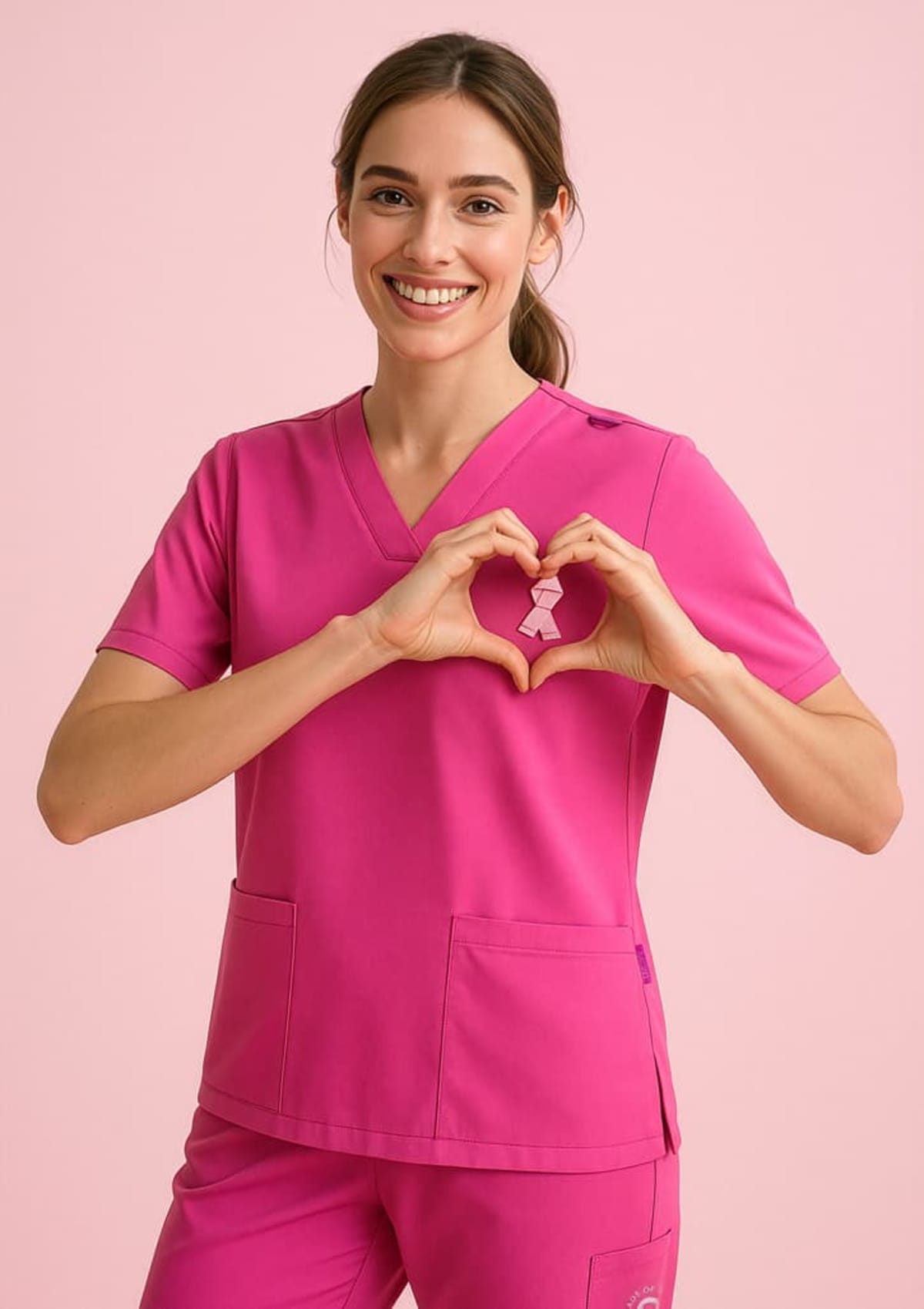 Womens Pink V-Neck Scrub Top