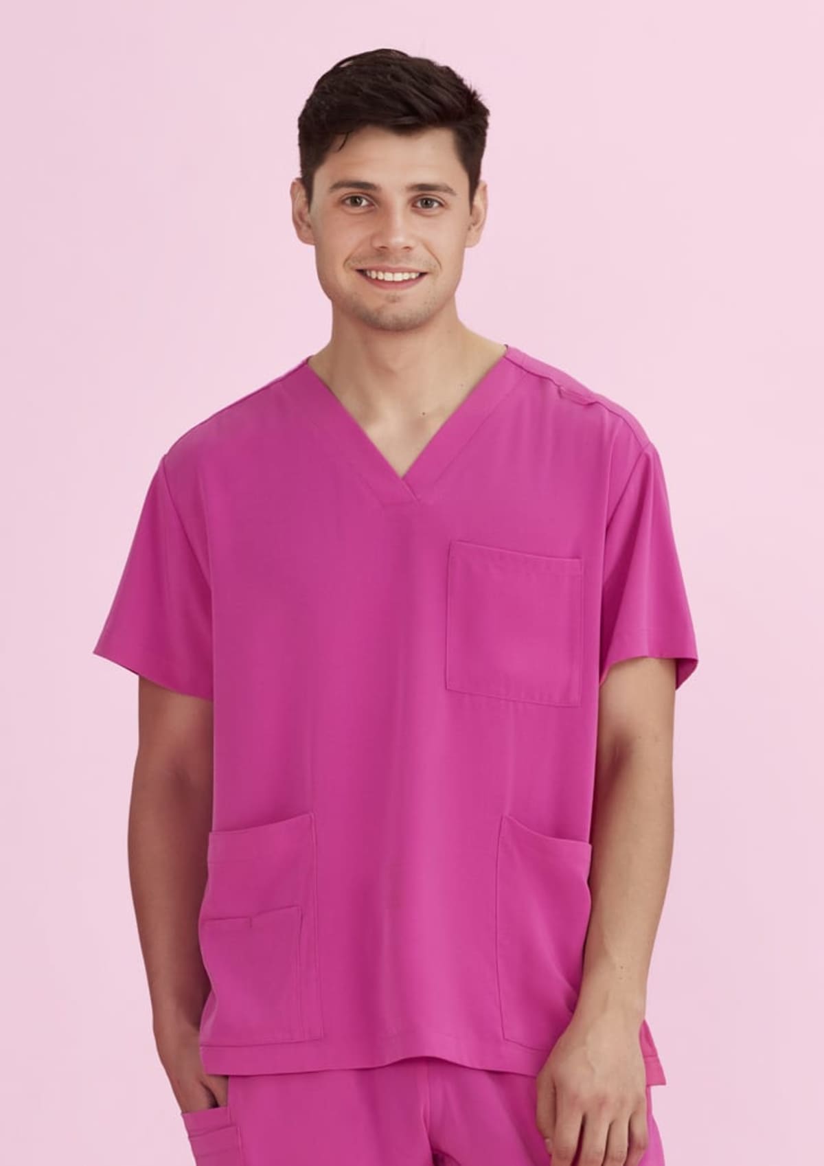 Unisex Pink V-Neck Scrub Top