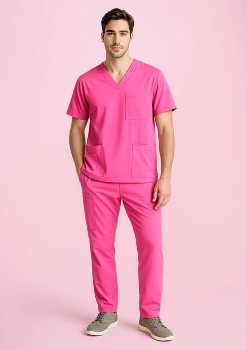 Unisex Pink V-Neck Scrub Top