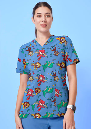 Womens V-Neck Printed Scrub Top