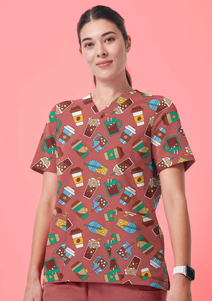 Womens V-Neck Printed Scrub Top