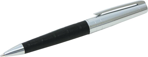 Metal pen gift set includes roller ball and ball pen with leather barrel and packed into zippered case Park lane