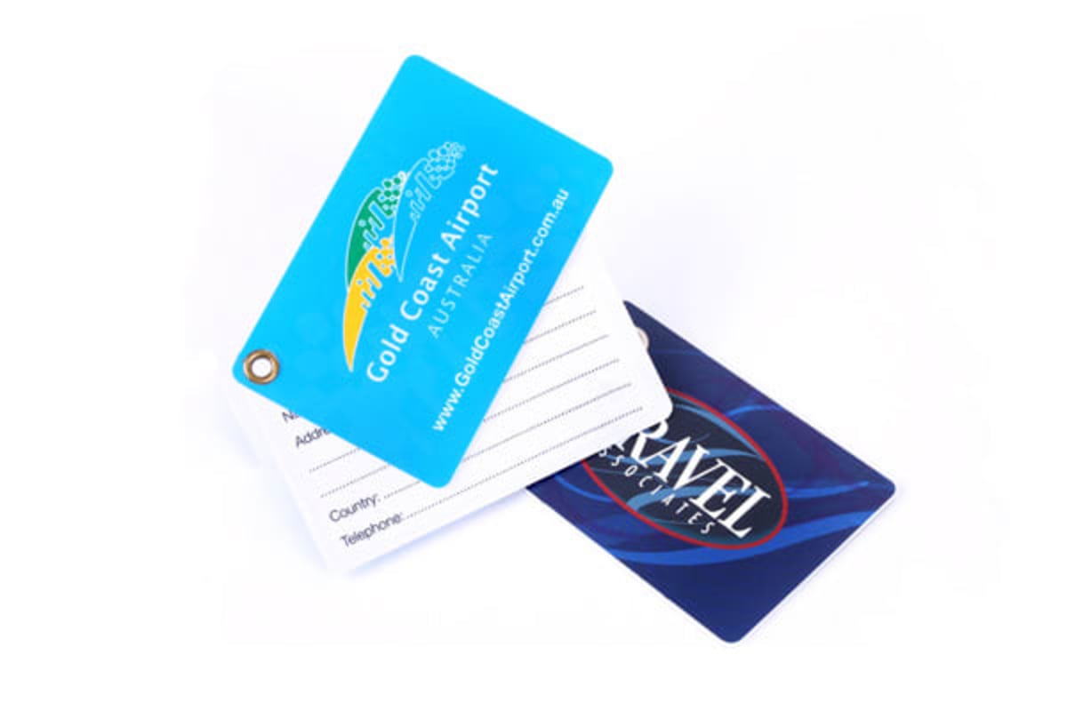 Plastic Luggage Tag CreditCard Style with Eyelet - Indent