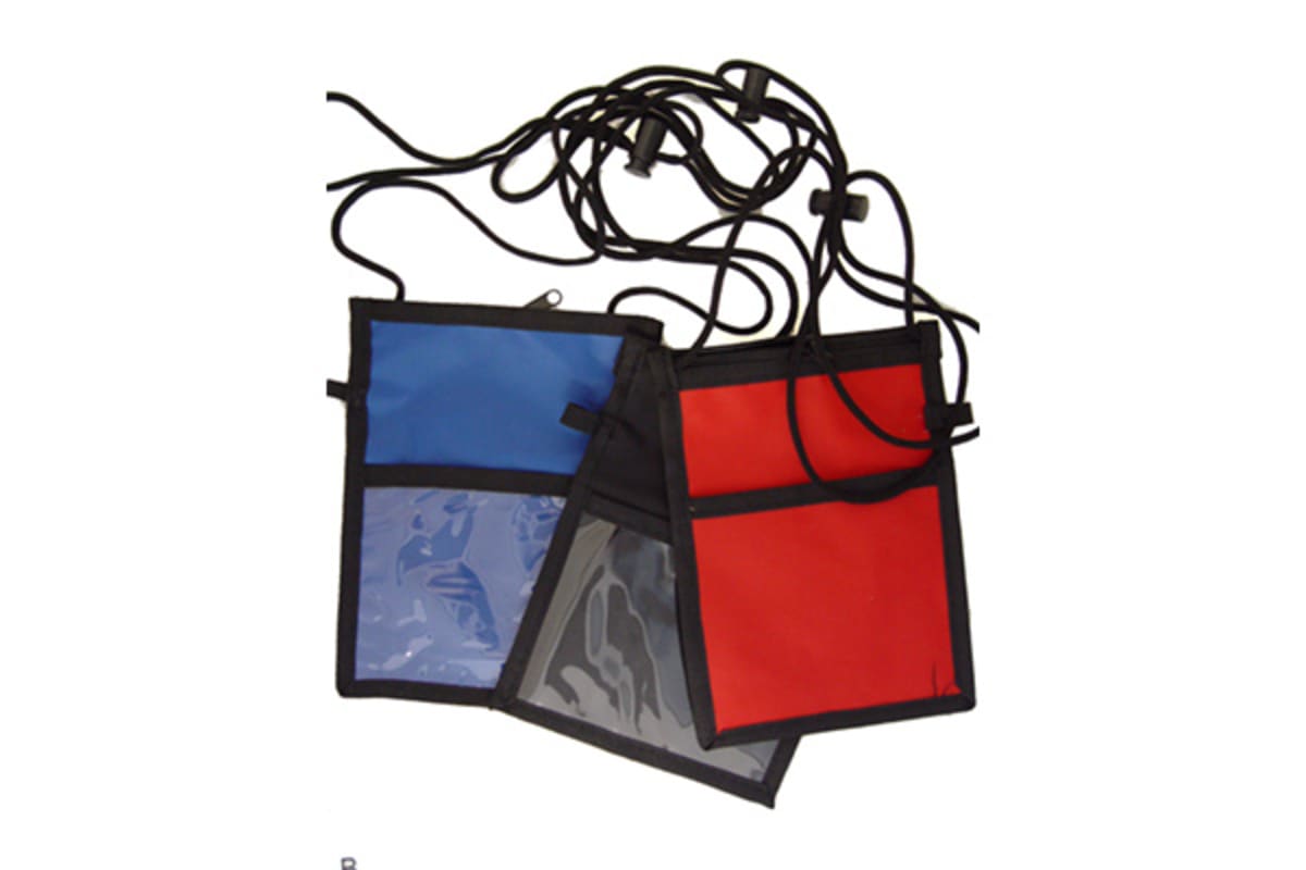 Nylon neck wallet holder only - no insert or printing.