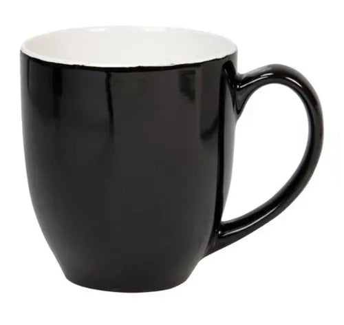 Coffee mug 450ml two tone orange and white curvy