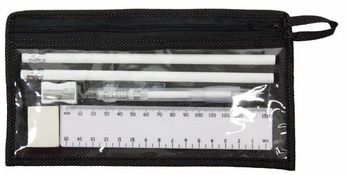 stationery set ruler, pencils, pen, sharpener and rubber