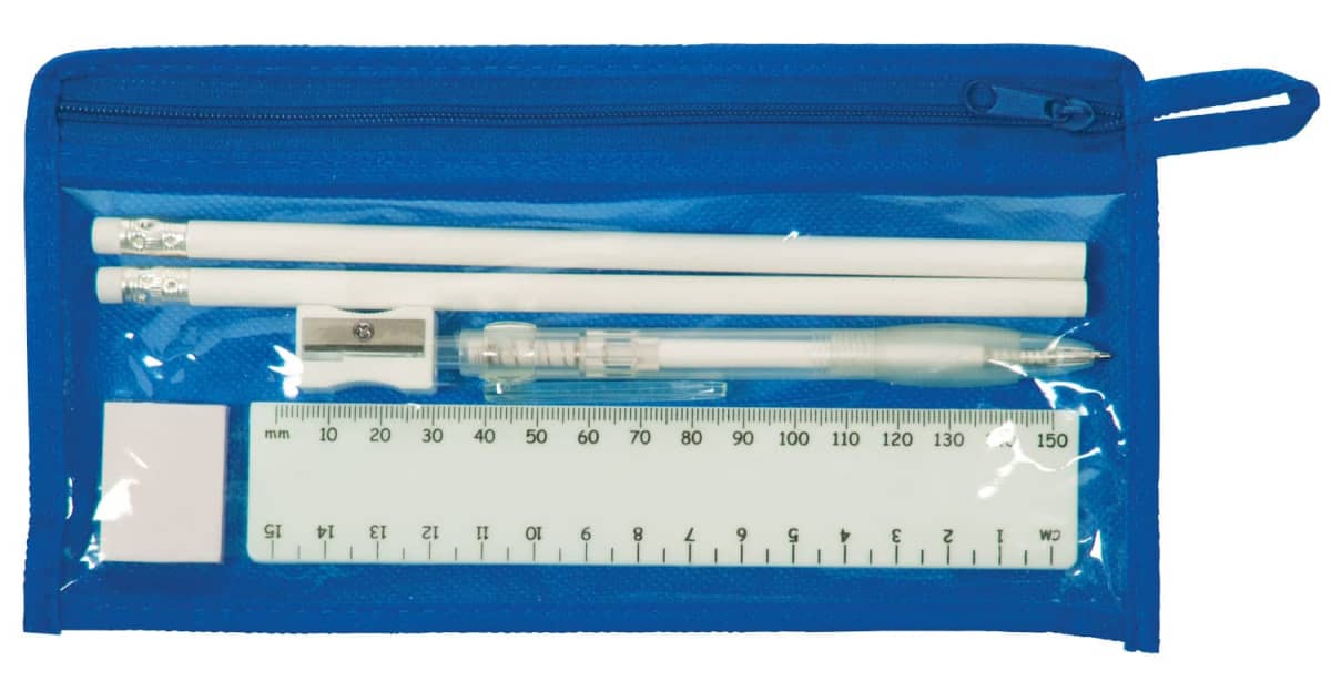 stationery set ruler, pencils, pen, sharpener and rubber
