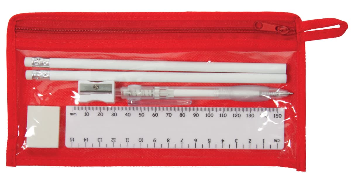 stationery set ruler, pencils, pen, sharpener and rubber